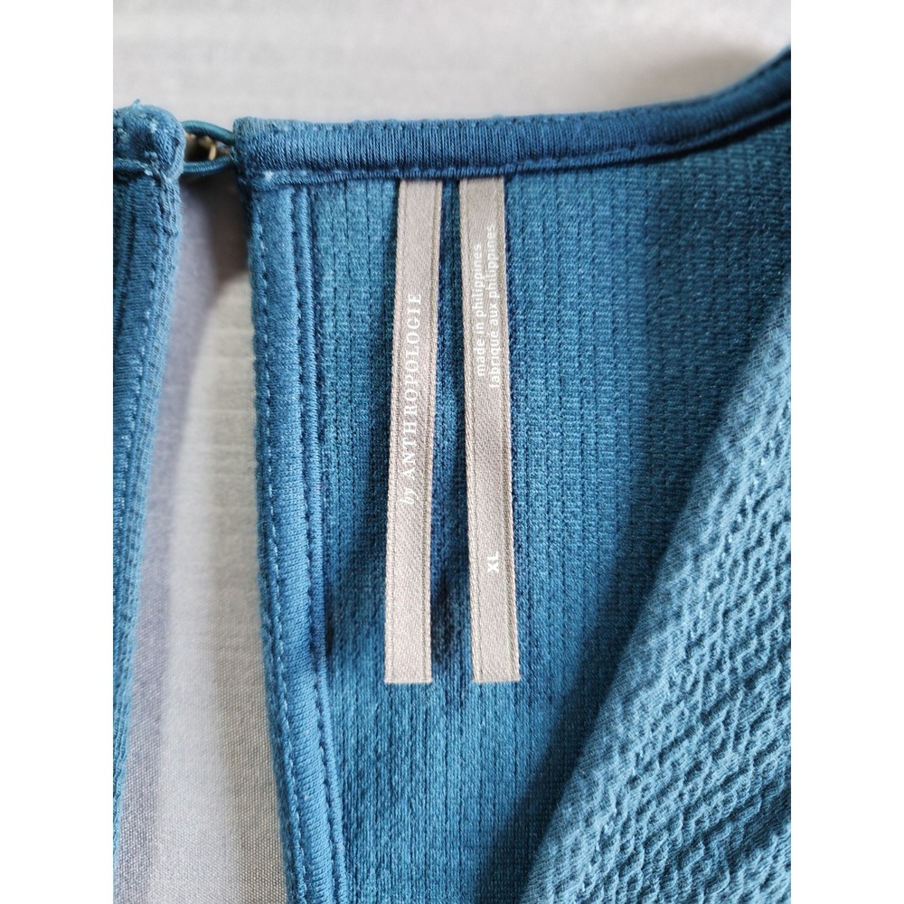 Anthropologie Navy Teal Textured Wrap Front Keyhole Back Crop Top XL NWT - Picture 3 of 7